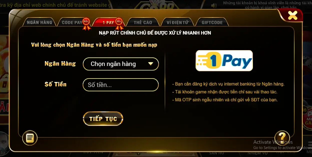 Nạp tiền Go88 vào ví tài khoản để có vốn tham gia cá cược